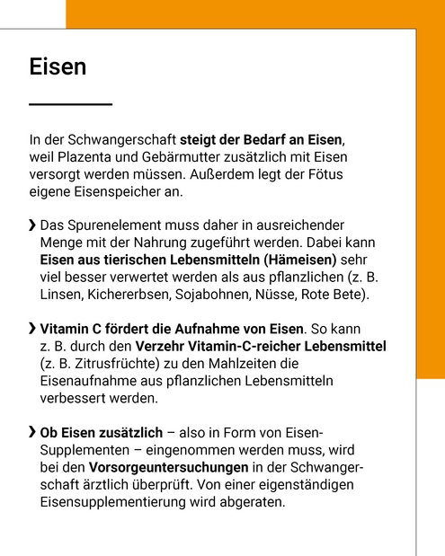 Ob Eisen zusätzlich eingenommen werden muss, wird in den Vorsorgeuntersuchungen geprüft.