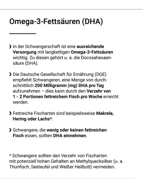 In der Schwangerschaft ist auch eine ausreichende Versorgung mit Omega-3-Fettsäuren wichtig.