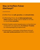 Koffeinpulver ist weiß, geruchlos und schmeckt bitter.